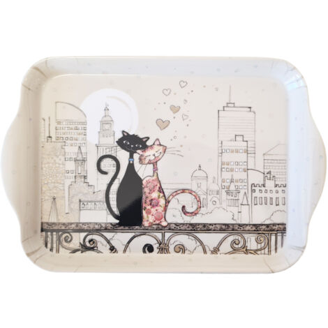 Mini plateau en mélamine chats amoureux skyline 20 cm
