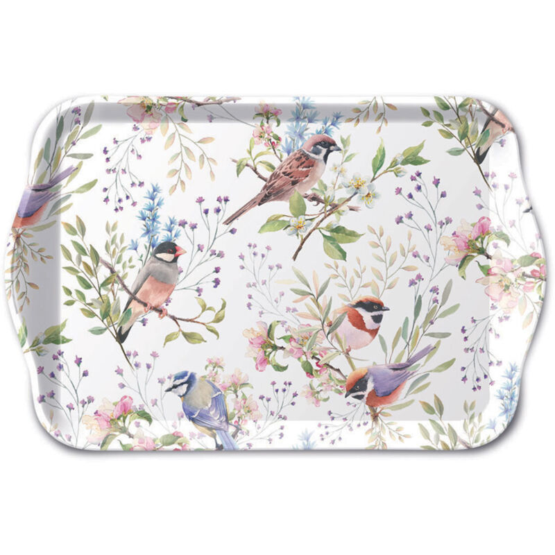 Mini plateau rectangulaire en mélamine Oiseaux et branches fleur