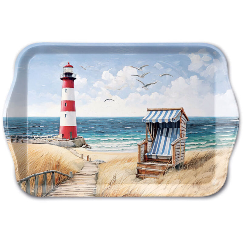 Mini plateau rectangulaire en mélamine plage et phare Mini plateau rectangulaire en mélamine plage et phare