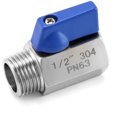 Mini Poignée Robinet, Vanne à Bille à Passage Réduit en Acier Inoxydable, PN 63, 1/2" Filetage Intérieur/Extérieur