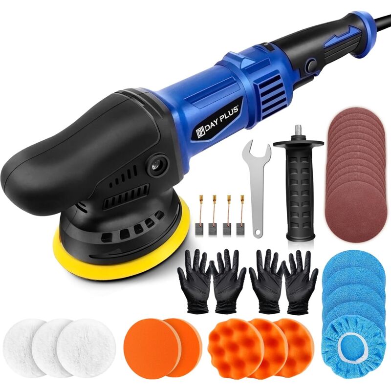 Mini polisseuse de voiture excentrique 1200W polisseuse de voiture avec 6 vitesses variables, poignée latérale, plaque de polissage