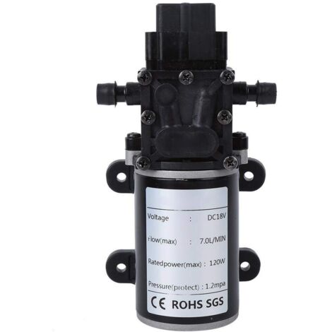 Mini pompa a membrana intelligente DC12V 120W, pompa autoadescante, uscita acqua destra 10mm, 7L/min, motore DC a magnete permanente, altezza autoadescante 3m (motore 18V)