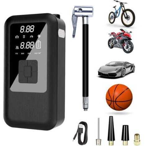 Mini pompa elettrica da 6000 mAh, compressore d'aria portatile, gonfiatore per pneumatici senza fili, 150 PSI, 4 modalità, con display digitale, luce LED e ricaricabile per pneumatici di moto e auto (