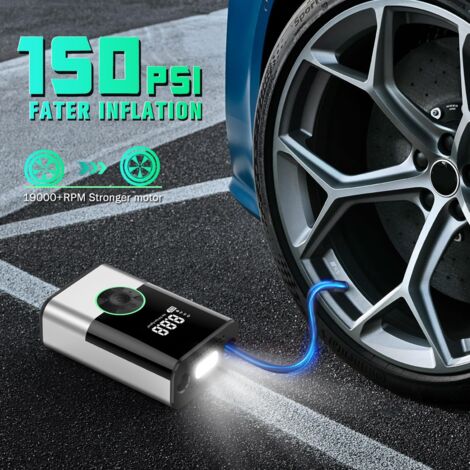 Mini pompa elettrica per aria da 6000 mAh, compressore d'aria portatile, gonfiatore per pneumatici senza fili, 150 PSI con display LCD digitale, pompa per aria ricaricabile per auto, bicicletta, moto,