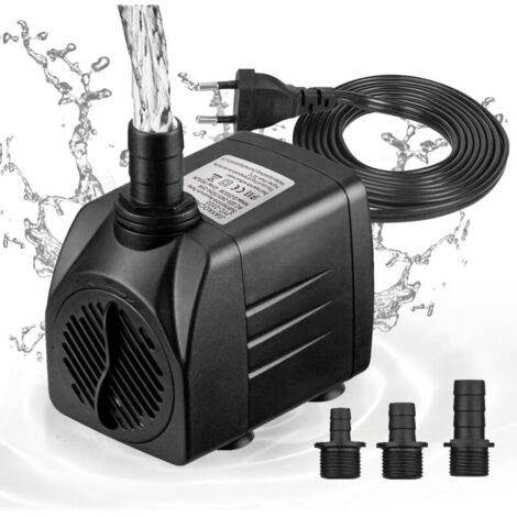Mini pompa per acqua (1800 l/h, 25 W) - Pompa per laghetto / pompa per pozzo / pompa per acquario - Altezza massima di spruzzo: 2 m - Ventose sul fondo - Cavo di alimentazione da 1,8 m con 3 ugelli - 