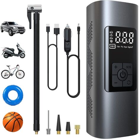 Mini Pompe à Air Électrique, Compresseur à Air Portatif Gonfleur Pneus sans Fil 150PSI avec écran LCD Numérique, Pompe a Velo Electrique avec Lampe LED pour Moto Trotinette, Voiture
