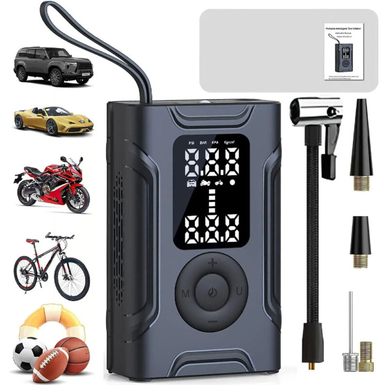 Mini Pompe à Air Électrique-Compresseur à Air Portatif Gonfleur Pneus sans Fil 150PSI avec écran LCD Numérique，Pompe à air Rechargeable pour Voiture,