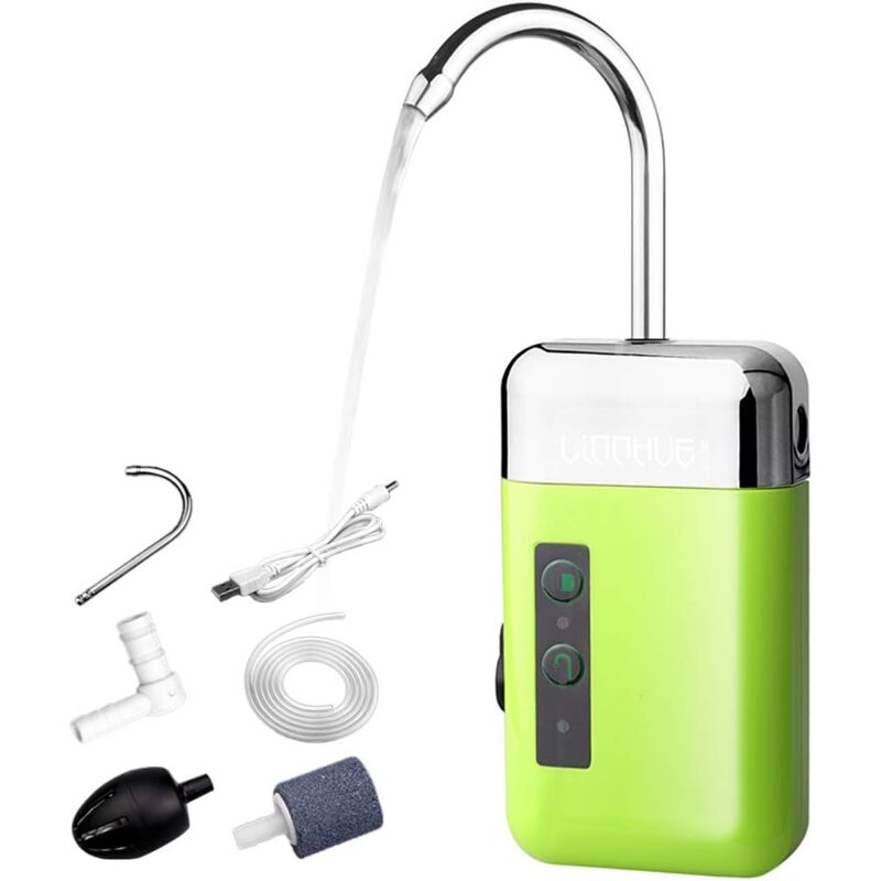 Mini Pompe à Air Portative Extérieure Pompe à Oxygène d'air avec Tube de Pierre à Air 3-en-1 Détection USB Charge Pompe à Eau Automatique Pompe à
