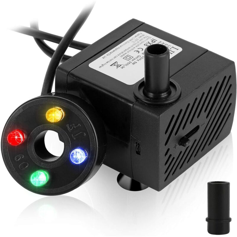 Mini pompe à eau d'aquarium 5 W - Pompe submersible pour aquarium - Avec 4 LED colorées - Mini， arts en pierre - Hauteur de refoulement maximale :