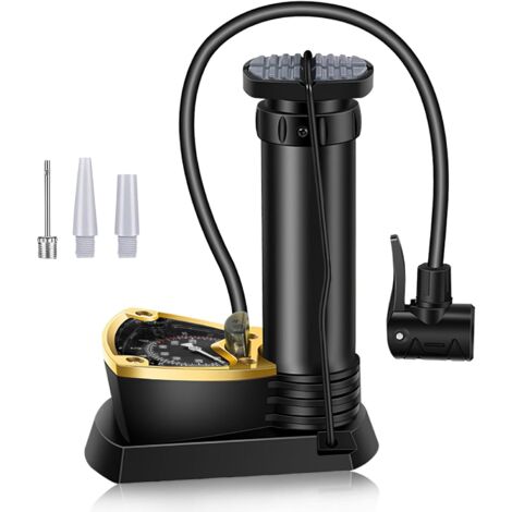 Mini Pompe à vélo, Pompe à Vélo à Pied Portable, avec Manomètre 11BAR/160PSI, pour valves AV/DV/SV, pour Vélos, Balle, Anneau de Natation (3 Aiguilles à Air)