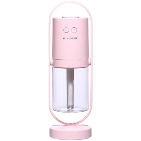 Mini Portable Humidifier 360° Spin, Ultrasonic Mist Humidifier, USB Personal Desktop Humidifier for Small Rooms-Negative Ions Pink(7x6.6x21.3cm)