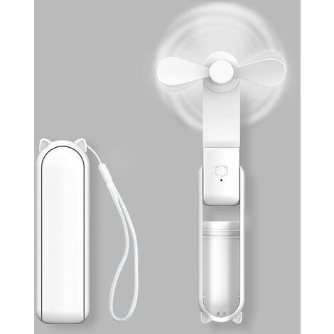 Mini Portable USB Fan, Foldable Small Quiet Fan Rechargeable Battery with 3 Speeds Adjustable Portable Fan Handheld Fan for Home Office and Travel (White New)