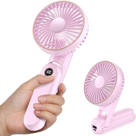 Mini Portable USB Rechargeable Fan with 2500mAh Base and 5 Modes (Pink)