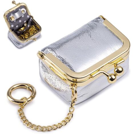 Mini portagioie in pelle Custodia per accessori Portagioie portatile con chiusura Kiss Lock per anelli Orecchini Collane (Argento)