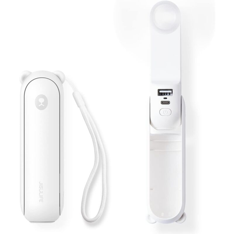 Mini portatif ventilateur à main 3 en 1, rechargeable, ventilateur à piles avec batterie externe-blanc