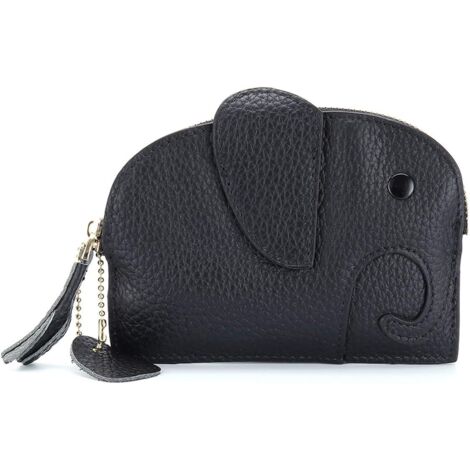 Mini portefeuille zippé en cuir de vachette pour femmes (noir),