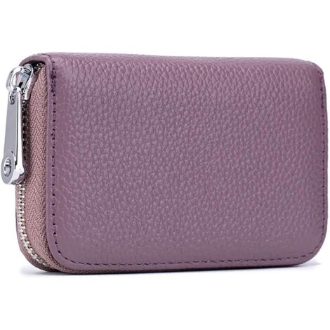 Mini portefeuille zippé en cuir véritable pour femme (taro violet)