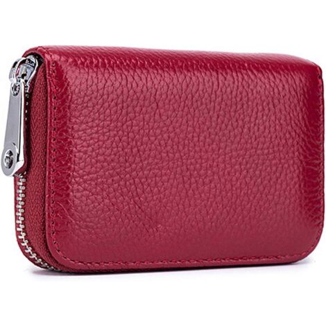Mini portefeuille zippé en cuir véritable pour femme (vin rouge),