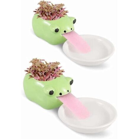 Mini pots de fleurs en céramique à ventouses avec soucoupe pour plantes succulentes et cactus, décoration pour la maison, le bureau et l'intérieur. Motif grenouille.