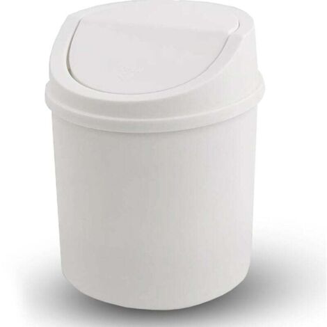 Mini Poubelle avec Couvercle, Poubelle de Table, Petite Poubelle en Plastique, Blanc