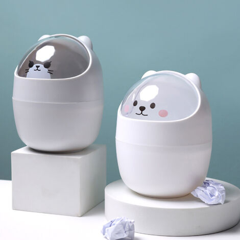 Mini Poubelle Bureau Décorative PP Détachable Grande Ouverture avec Couvercle Blanc