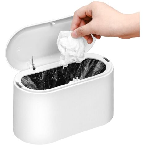 Mini poubelle de bureau avec couvercle, petite poubelle de comptoir, petite poubelle en plastique blanche
