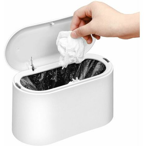 Mini Poubelle de Bureau avec Couvercle - Petite Poubelle en Plastique Blanche pour Comptoir de Bureau