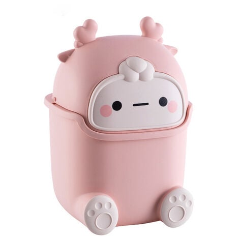 Mini poubelle de bureau avec couvercle, poubelle amovible de 4 couleurs, fournitures de bureau,PINK