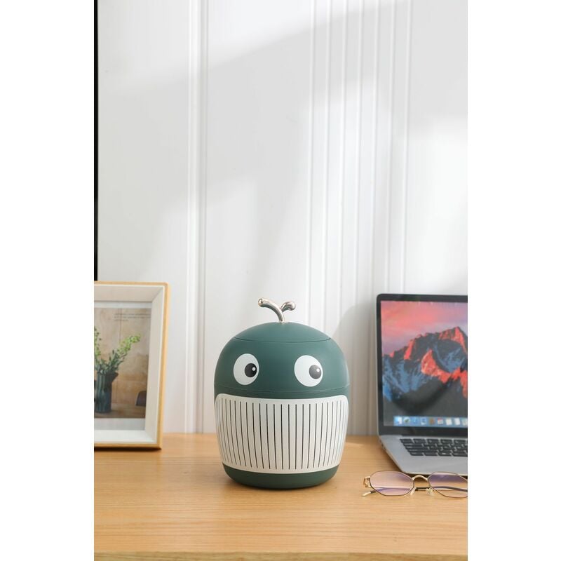 Mini poubelle de bureau avec couvercle poubelle mignonne portable chambre à coucher, bureau, salon petite poubelle(Vert Malachite)