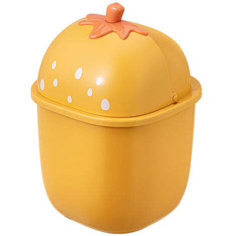 Mini poubelle de bureau avec couvercle, poubelle mignonne portable, petite poubelle(jaune)