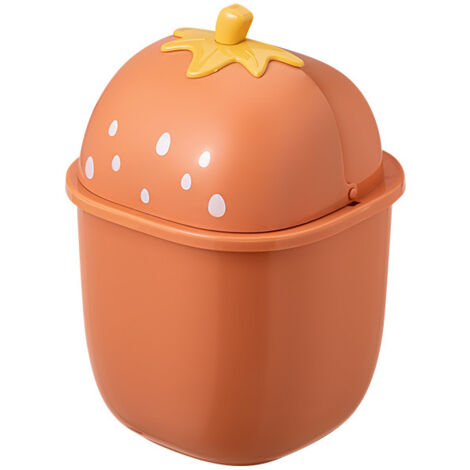 Mini poubelle de bureau avec couvercle, poubelle mignonne portable, petite poubelle(orange)