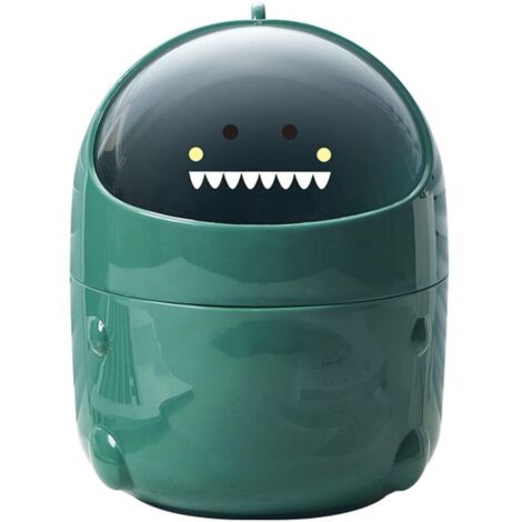 Mini poubelle de bureau avec couvercle, pour salle de bain, cuisine, bureau, Style dessin animé, Portable, vert