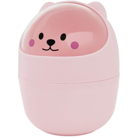 Mini poubelle de bureau, design mignon, large ouverture, en plastique, couvercle amovible, rose.