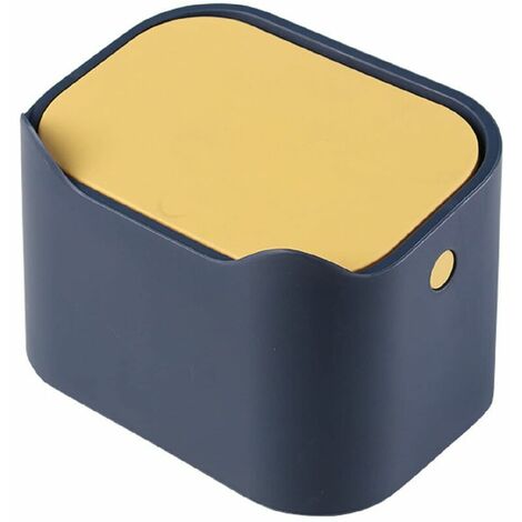 Mini poubelle de bureau en plastique pour la famille, le salon, la cuisine, la chambre, la salle de bain, le bureau, la voiture, l'intérieur (jaune + bleu)，