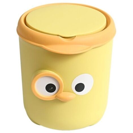 Mini poubelle de bureau - Mini poubelle jaune avec couvercle à charnière mignon - Pour enfants - Mini poubelle de voiture - Corbeille à papier