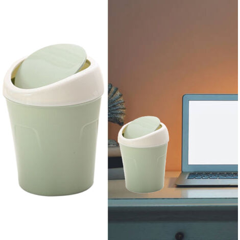 Mini Poubelle de Bureau Plastique Multifunctionnelle avec Couvercle à Pivot pour Bureau Maison - Poubelle de Table Compacte Stockage Vert