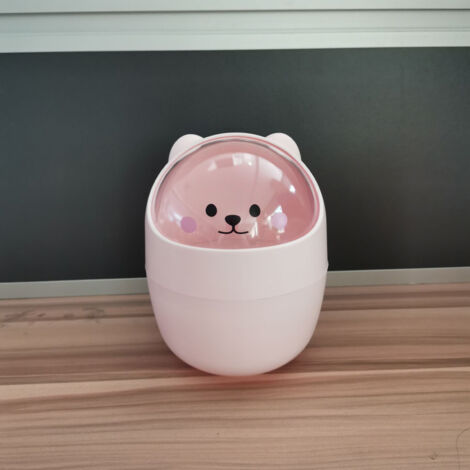 Mini Poubelle de Bureau Rose - Corbeille à Déchets Compacte avec Couvercle Amovible pour Bureau ou Maison