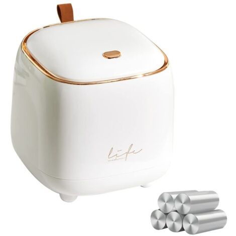 Mini poubelle de comptoir avec couvercle, 1,5 L, sac poubelle pour meubles de salle de bain et tables basses, blanche + 5 sacs poubelle