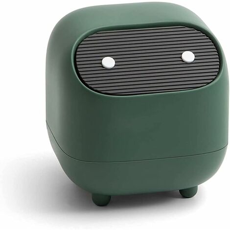 Mini poubelle de comptoir avec couvercle, jolie corbeille en plastique pour bureau, salle de bain, table ou table basse – Éliminez les ronds en coton, les éponges de maquillage (vert)