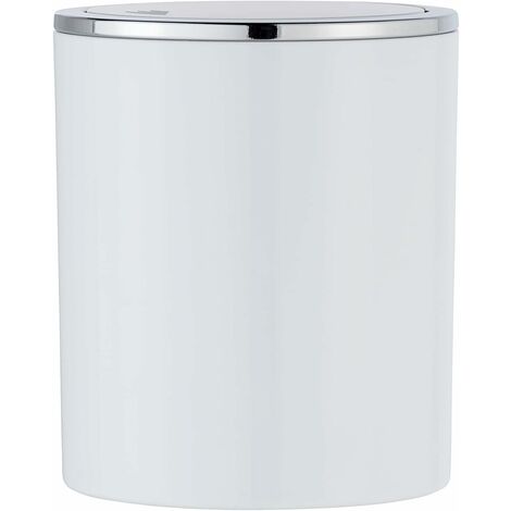 Mini Poubelle Salle de Bain, Poubelle à Couvercle, 2L, Inca, Blanc, Plastique haut de gamme, Ø 14 x 16,8 cm