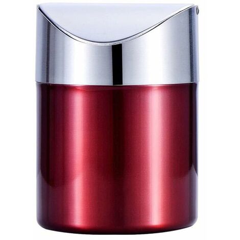 Mini Poubelle Table Acier Inoxydable Poubelle Couvercle Pivotant Mini Poubelle Moderne Couvercle Poubelle Table Pratique Inox Mini Poubelle Plan Travail pour Bureau Table Voiture Chambre (Rouge)