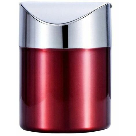 Mini Poubelle Table Acier Inoxydable Poubelle Couvercle Pivotant Mini Poubelle Moderne Couvercle Poubelle Table Pratique Inox Mini Poubelle Plan Travail pour Bureau Table Voiture Chambre (Rouge)