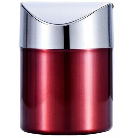 Mini Poubelle Table Acier Inoxydable Poubelle Couvercle Pivotant Mini Poubelle Moderne Couvercle Poubelle Table Pratique Inox Mini Poubelle Plan Travail pour Bureau Table Voiture Chambre (Rouge)