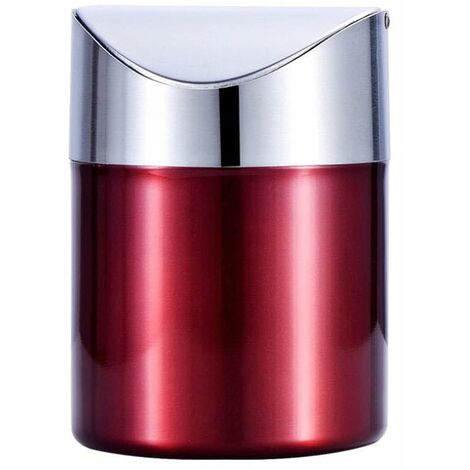 Mini Poubelle Table Acier Inoxydable Poubelle Couvercle Pivotant Mini Poubelle Moderne Couvercle Poubelle Table Pratique Inox Mini - (Rouge)