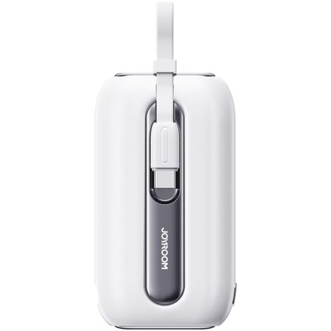 Mini power bank Joyroom da 10000 mAh, serie Colorful, 22,5 W con 2 cavi USB C e Lightning integrati, colore bianco (JR-L012)