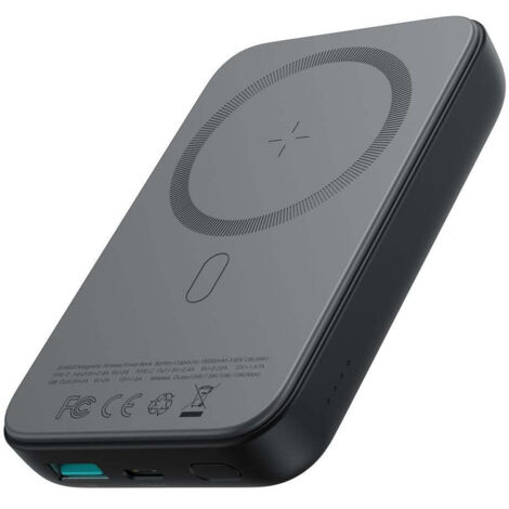 Mini powerbank magnetique sans fil 10 000 mah usb c usb a - noir