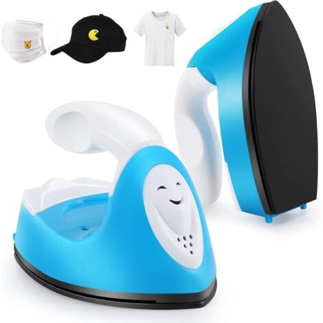 JORMFTTE Mini presse à chaud Mini fer à repasser électrique Mini fer à repasser portable avec base de charge Accessoires pour vêtements DIY T-shirts Chaussures Chapeaux Petits projets de transfert de chaleur e