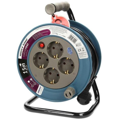 MINI prolunga avvolgicavo 4 prese 2P+Z 15m OR-AE-1339/G(GS) schuko grigio