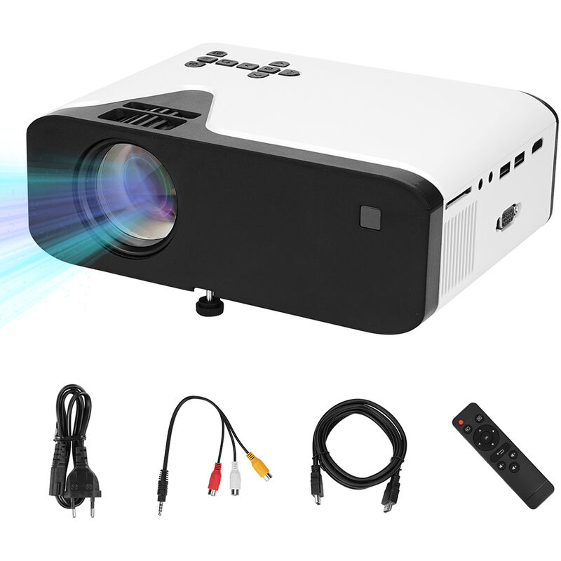 

Mini proyector casero 720P HD Soporte 1080P Audio incorporado Compatible con PS4 / PC Con control remoto Estandar europeo