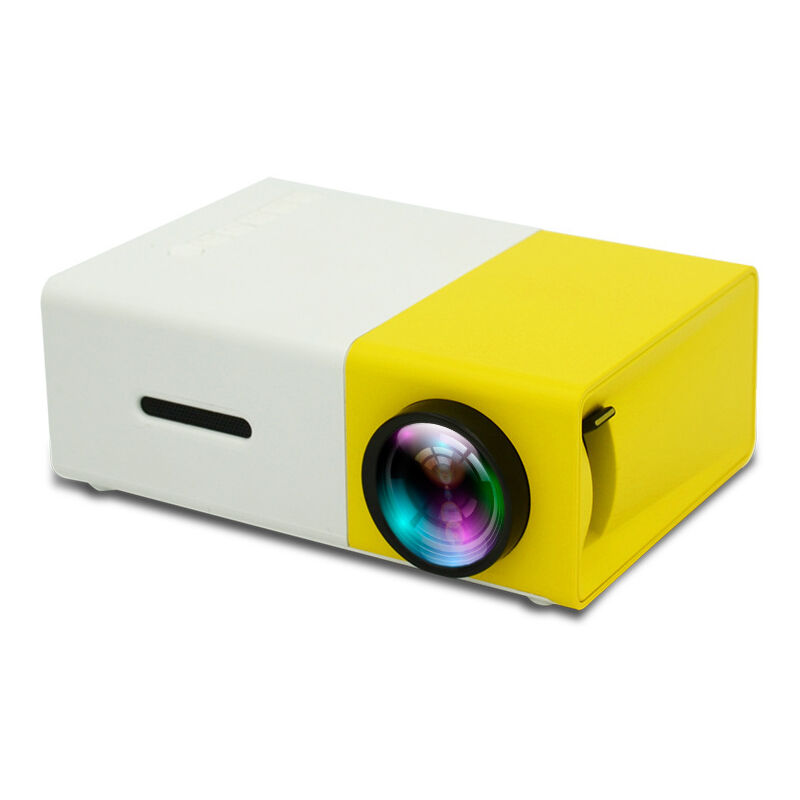 Mini proyector portátil, proyector de camping en casa, proyector led 1080P, compatible con smartphone/PS4, regalo para niños amarillo blanco